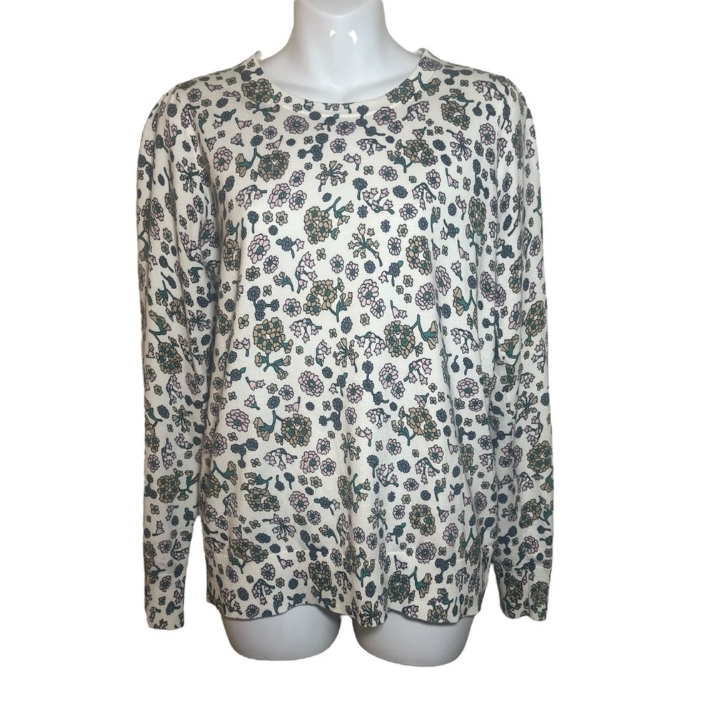 Boden white floral crewneck sweater size M
